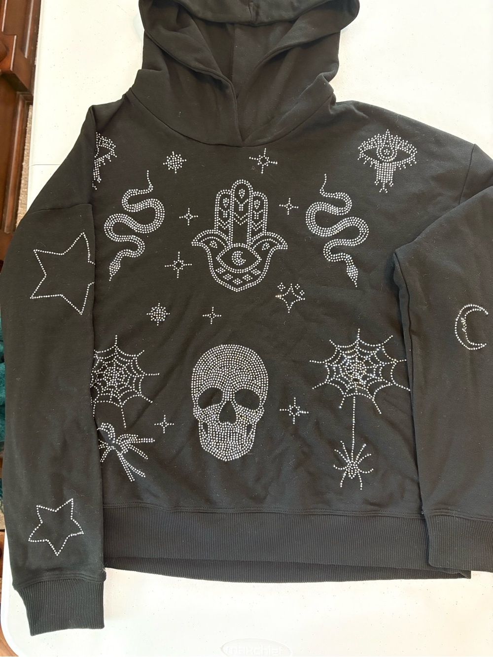 Black Rhinestone Skull & Mystical Symbol Hoodie